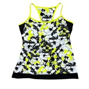 Eleven by Venus Williams Floral Tank Top Athletic Racerback Yellow Black White S